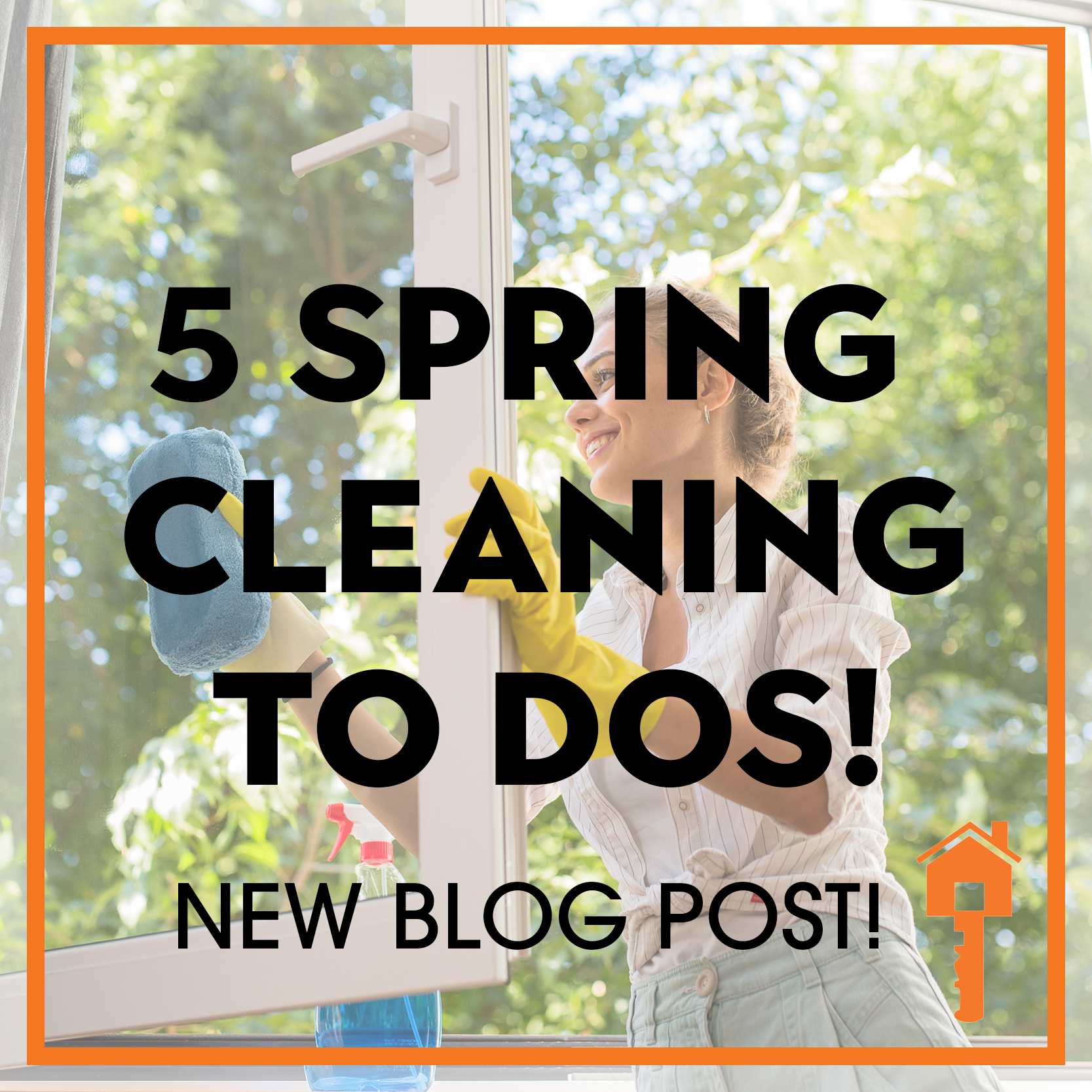 Woman Cleans her windows in the spring